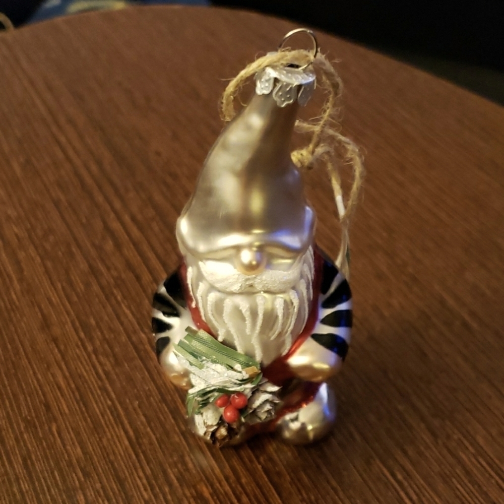 Kurt S Adler Red w/ Black Striped Sleeves Gingham Gnome Ornament